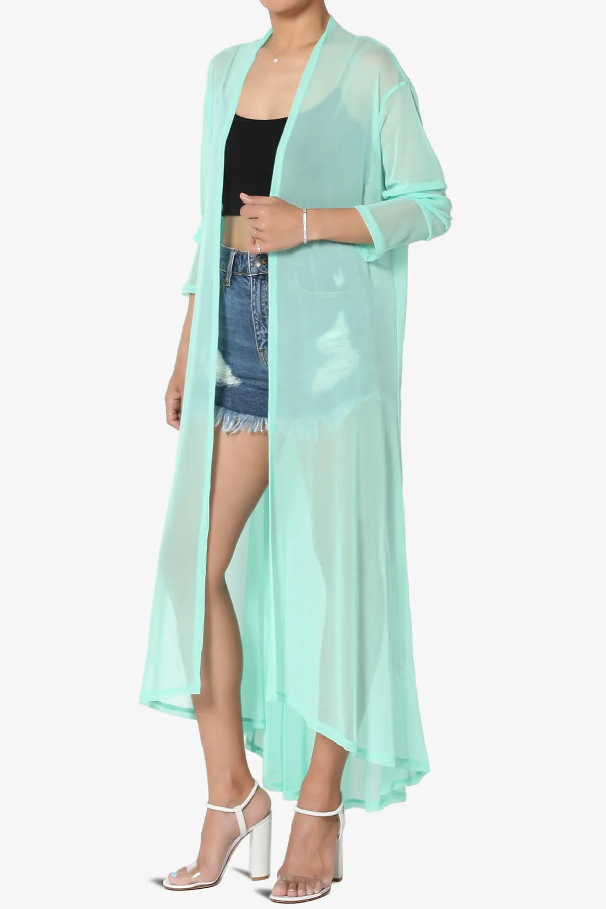 Moxxi Sheer Mesh Open Cardigan Duster PLUS