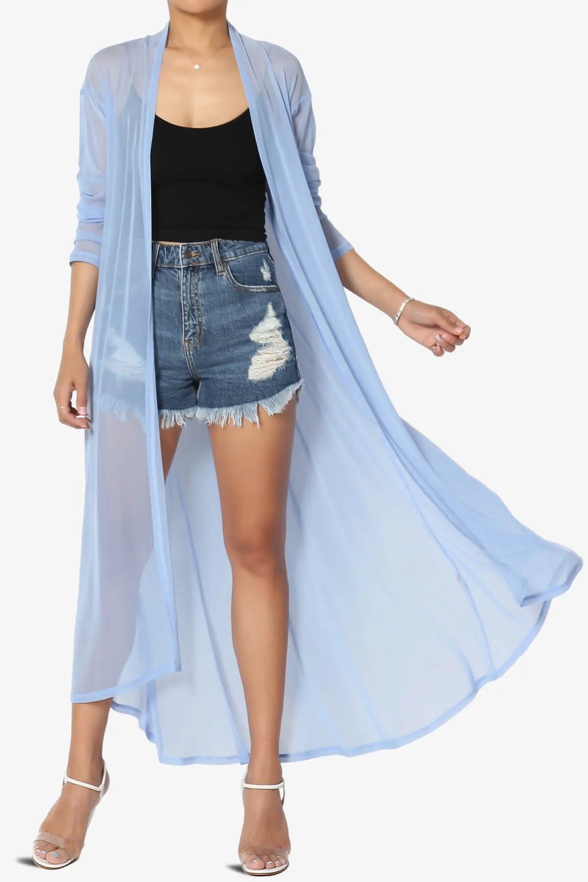 Moxxi Sheer Mesh Open Cardigan Duster PLUS