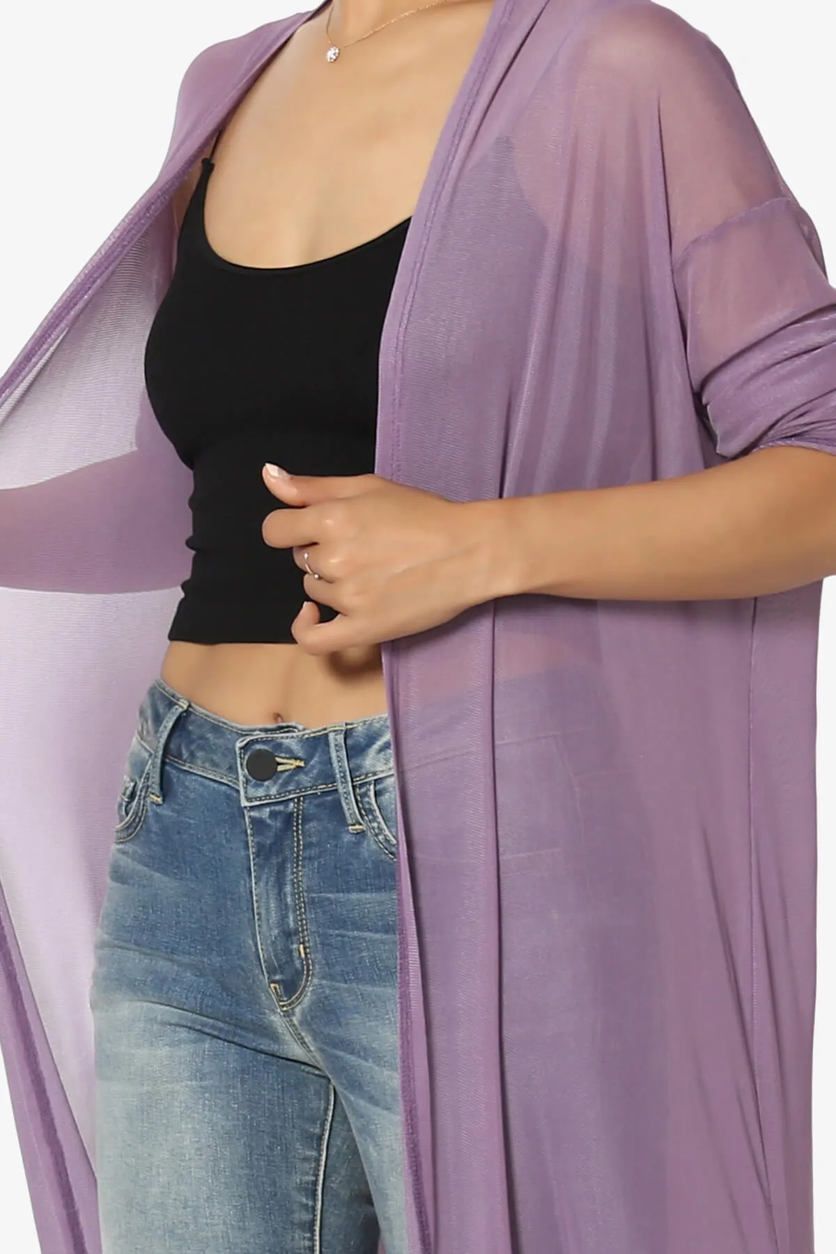Moxxi Sheer Mesh Open Cardigan Duster PLUS