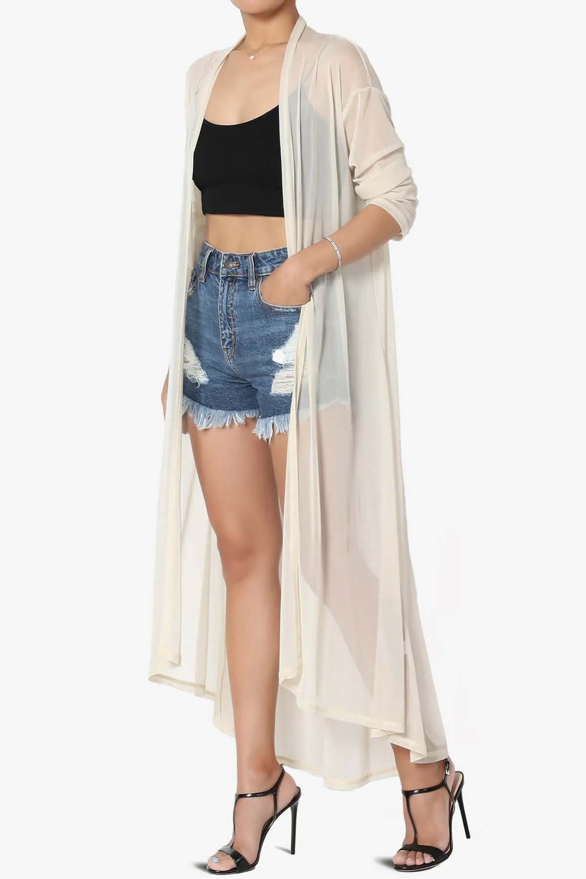 Moxxi Sheer Mesh Open Cardigan Duster PLUS