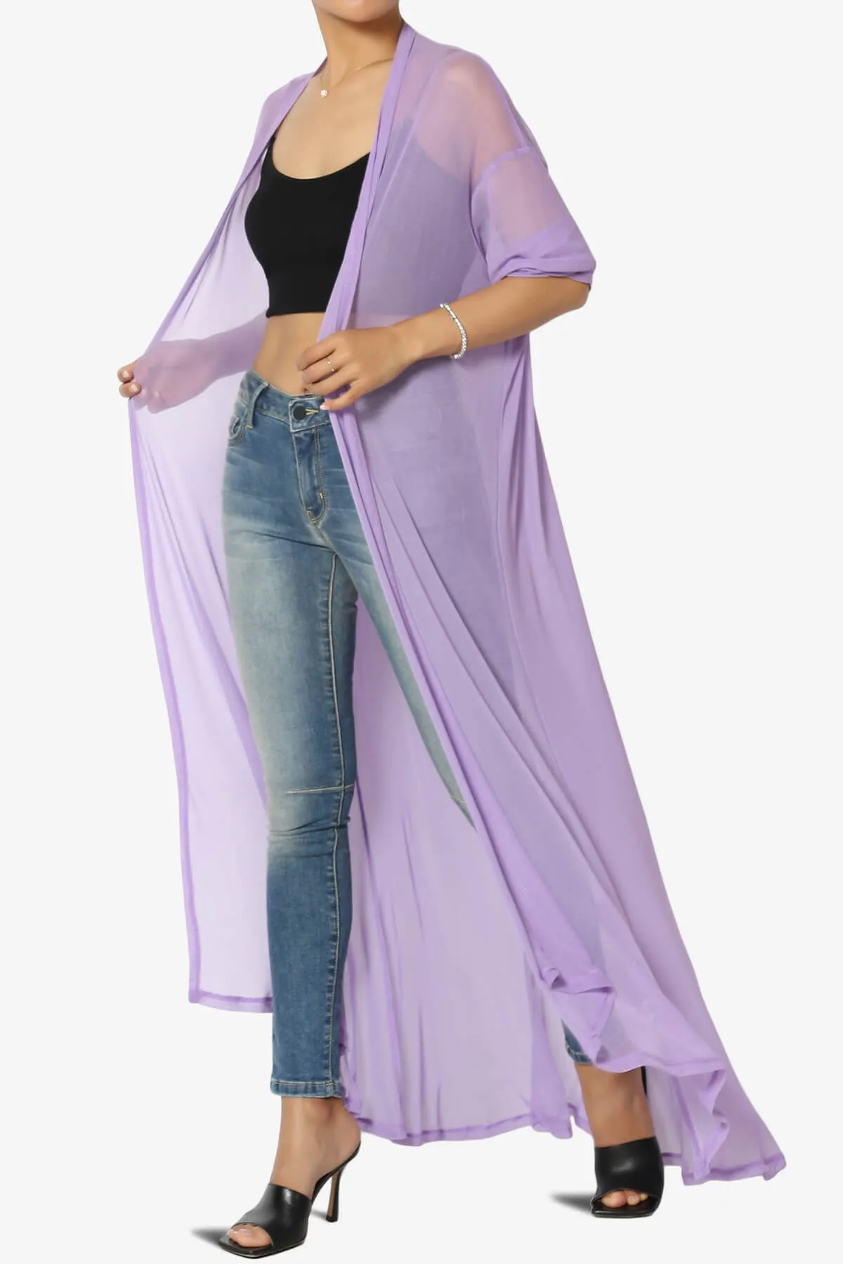 Moxxi Sheer Mesh Open Cardigan Duster PLUS