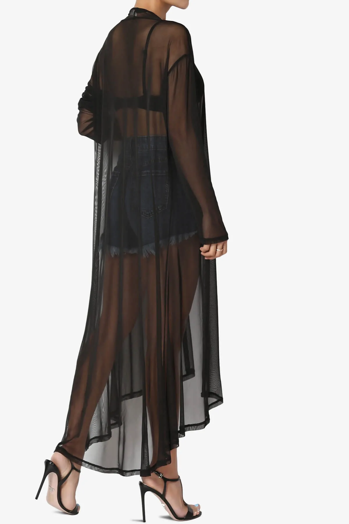 Moxxi Sheer Mesh Open Cardigan Duster PLUS