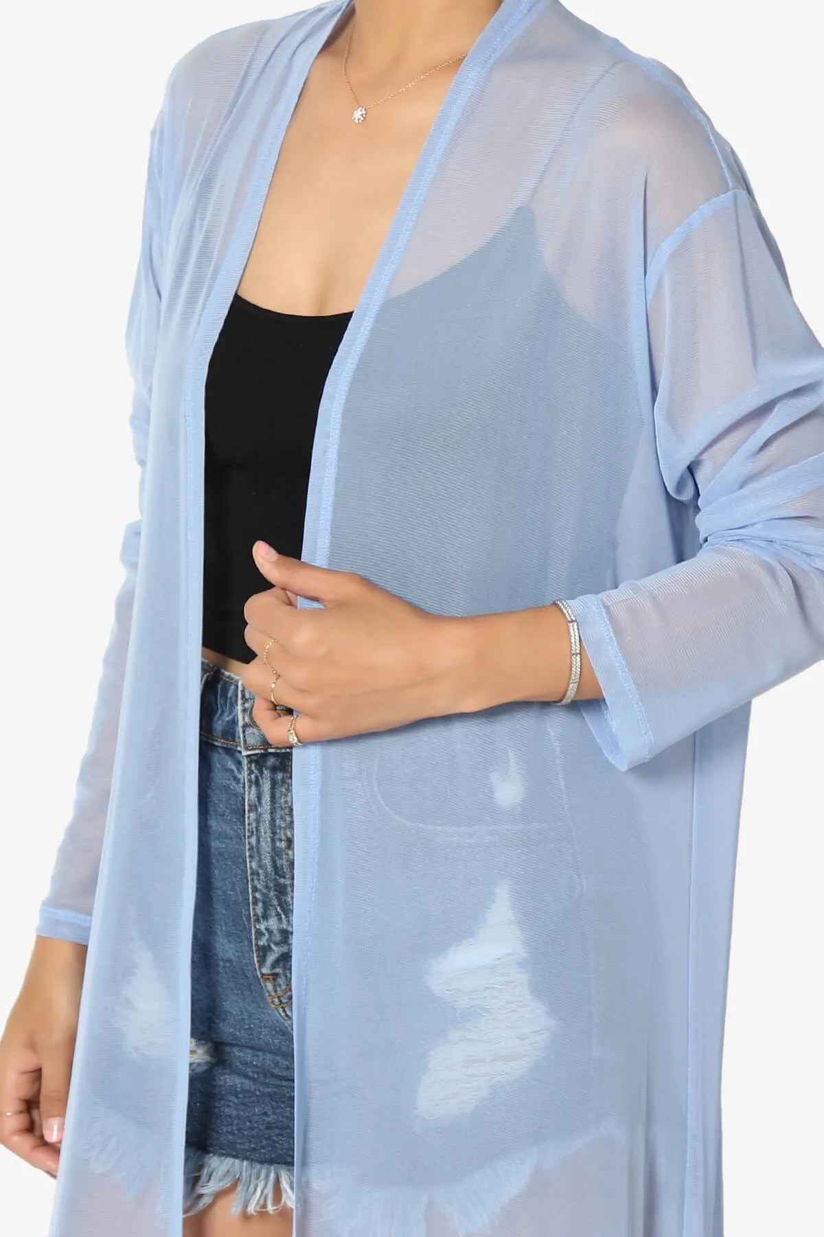 Moxxi Sheer Mesh Open Cardigan Duster PLUS