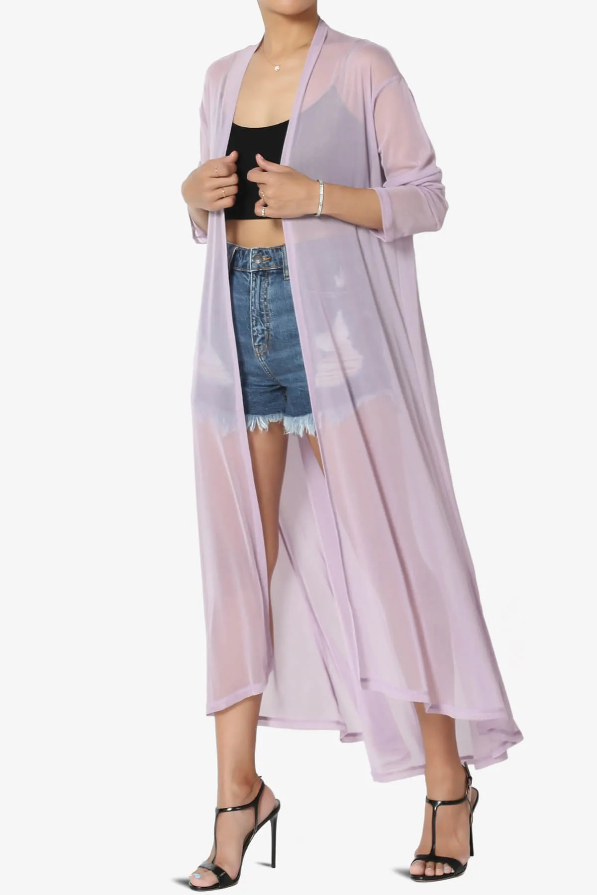 Moxxi Sheer Mesh Open Cardigan Duster PLUS