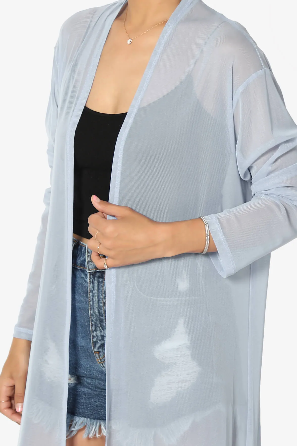 Moxxi Sheer Mesh Open Cardigan Duster PLUS