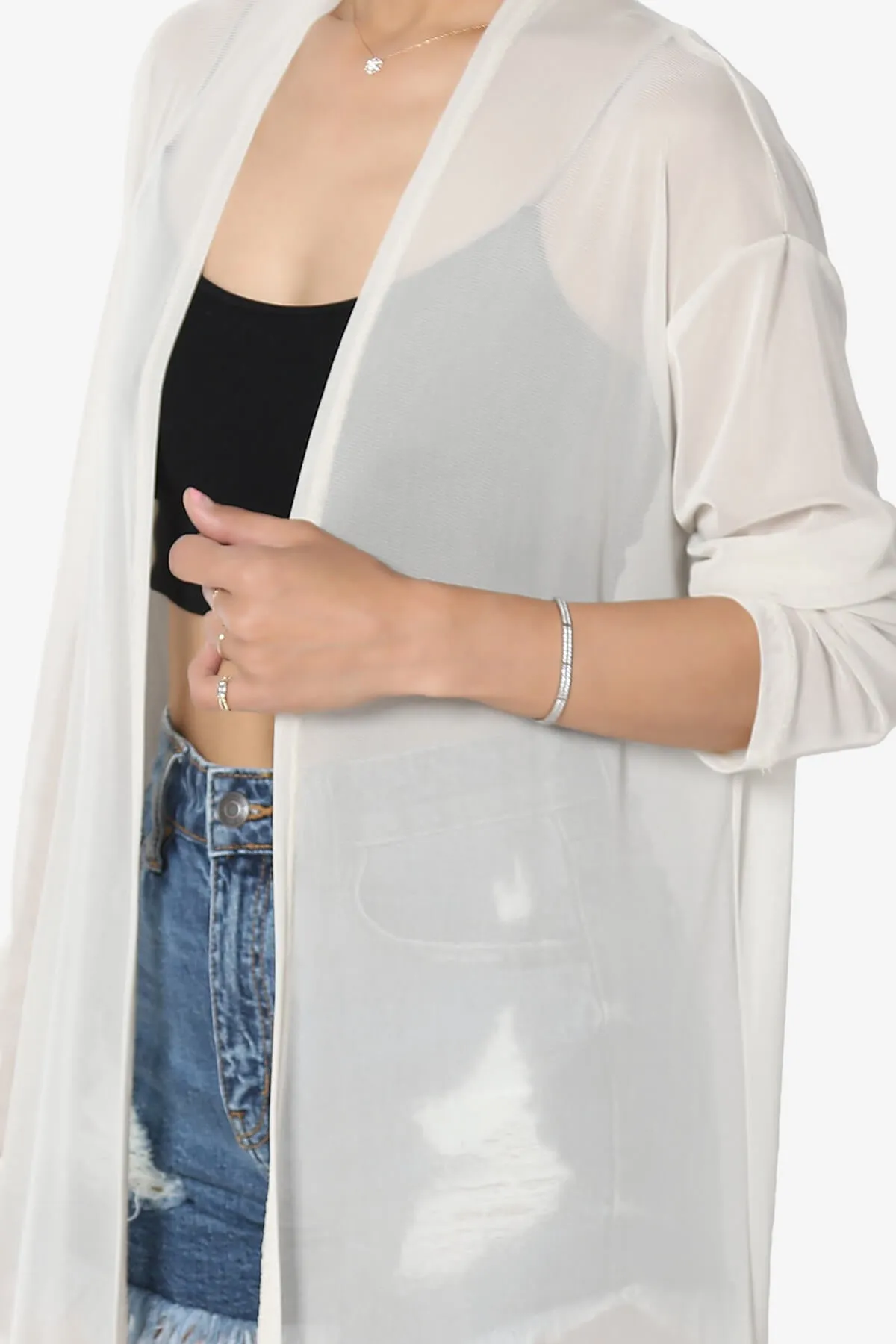 Moxxi Sheer Mesh Open Cardigan Duster PLUS