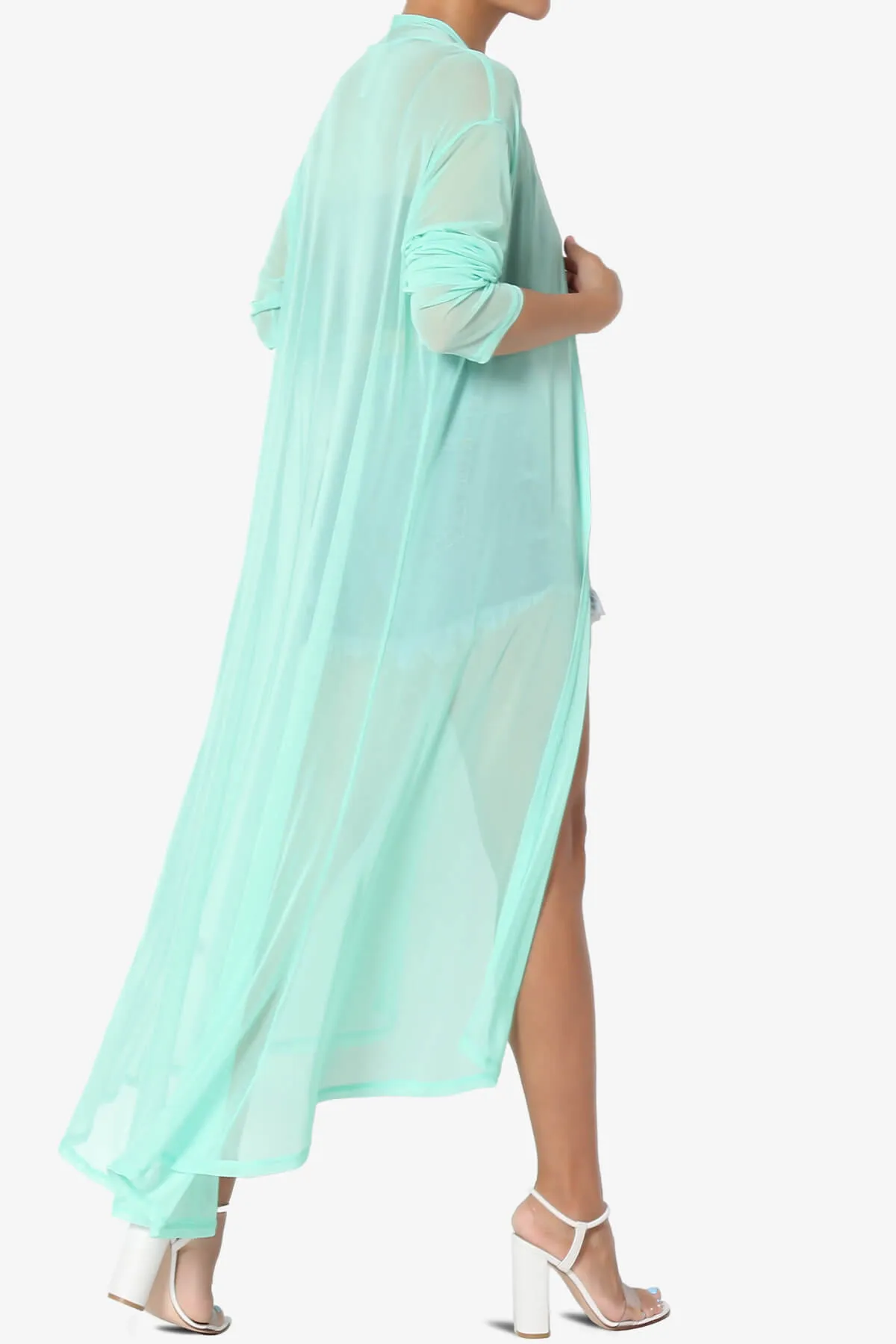 Moxxi Sheer Mesh Open Cardigan Duster PLUS