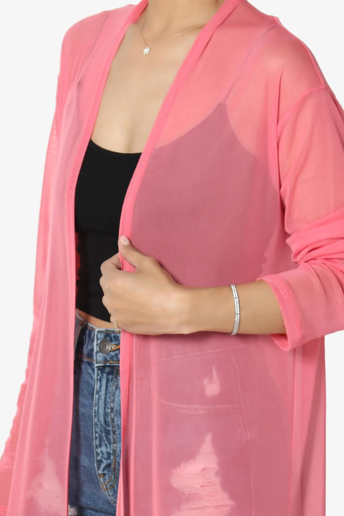 Moxxi Sheer Mesh Open Cardigan Duster PLUS