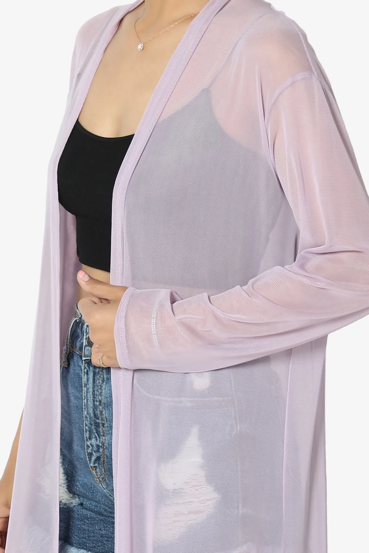 Moxxi Sheer Mesh Open Cardigan Duster PLUS
