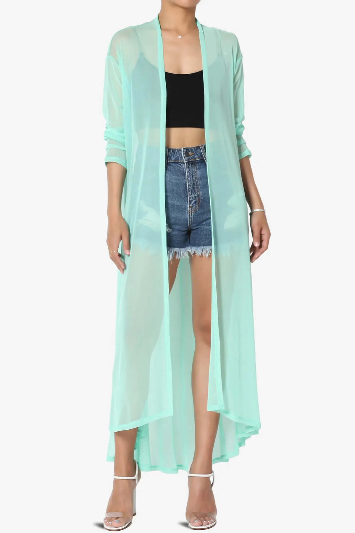 Moxxi Sheer Mesh Open Cardigan Duster