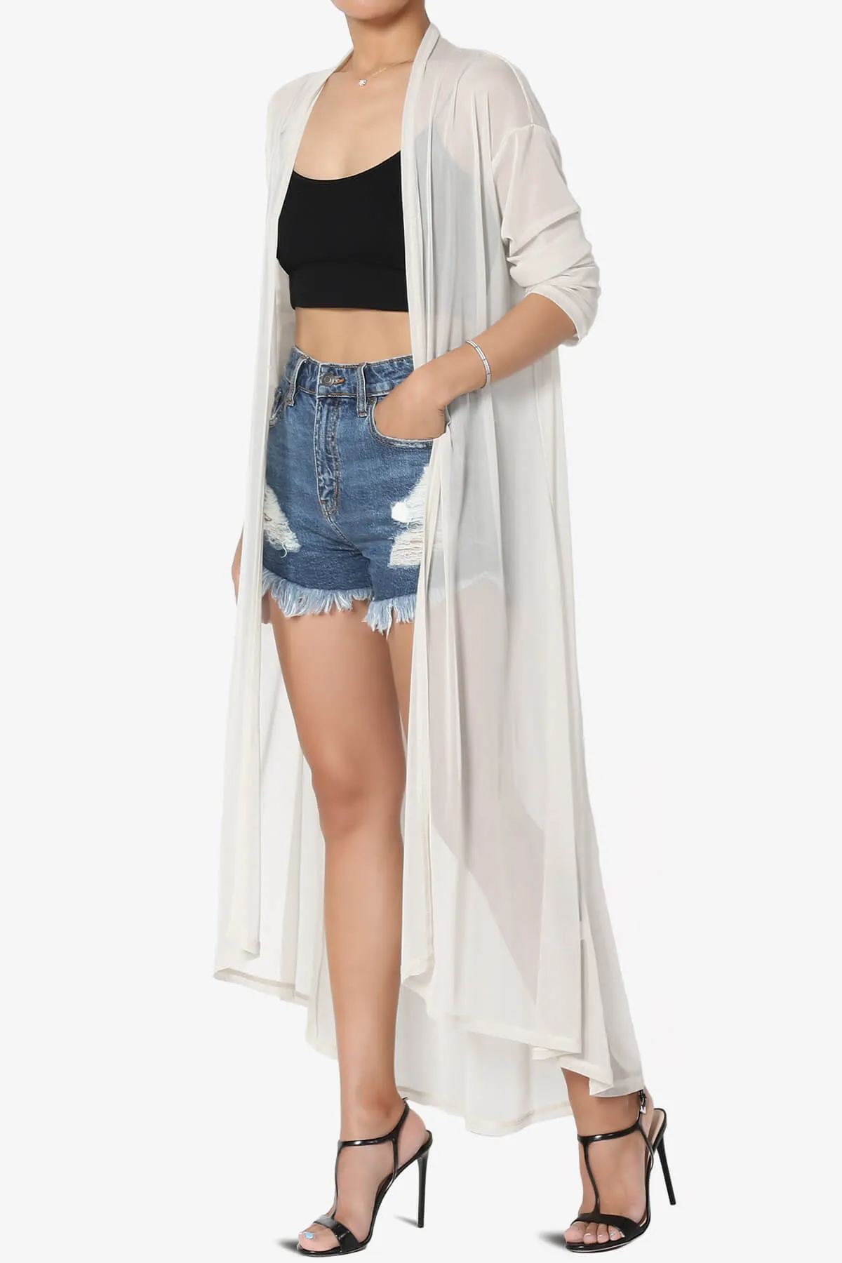 Moxxi Sheer Mesh Open Cardigan Duster