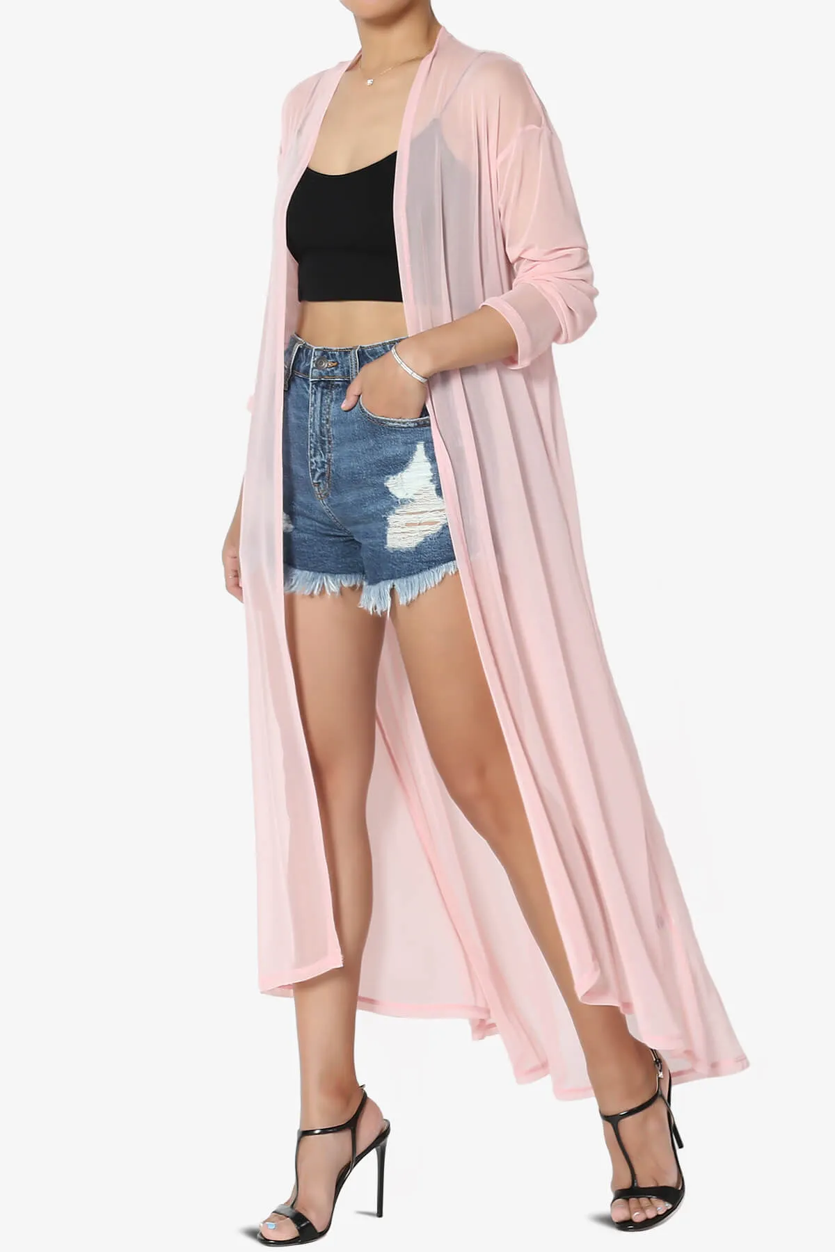 Moxxi Sheer Mesh Open Cardigan Duster