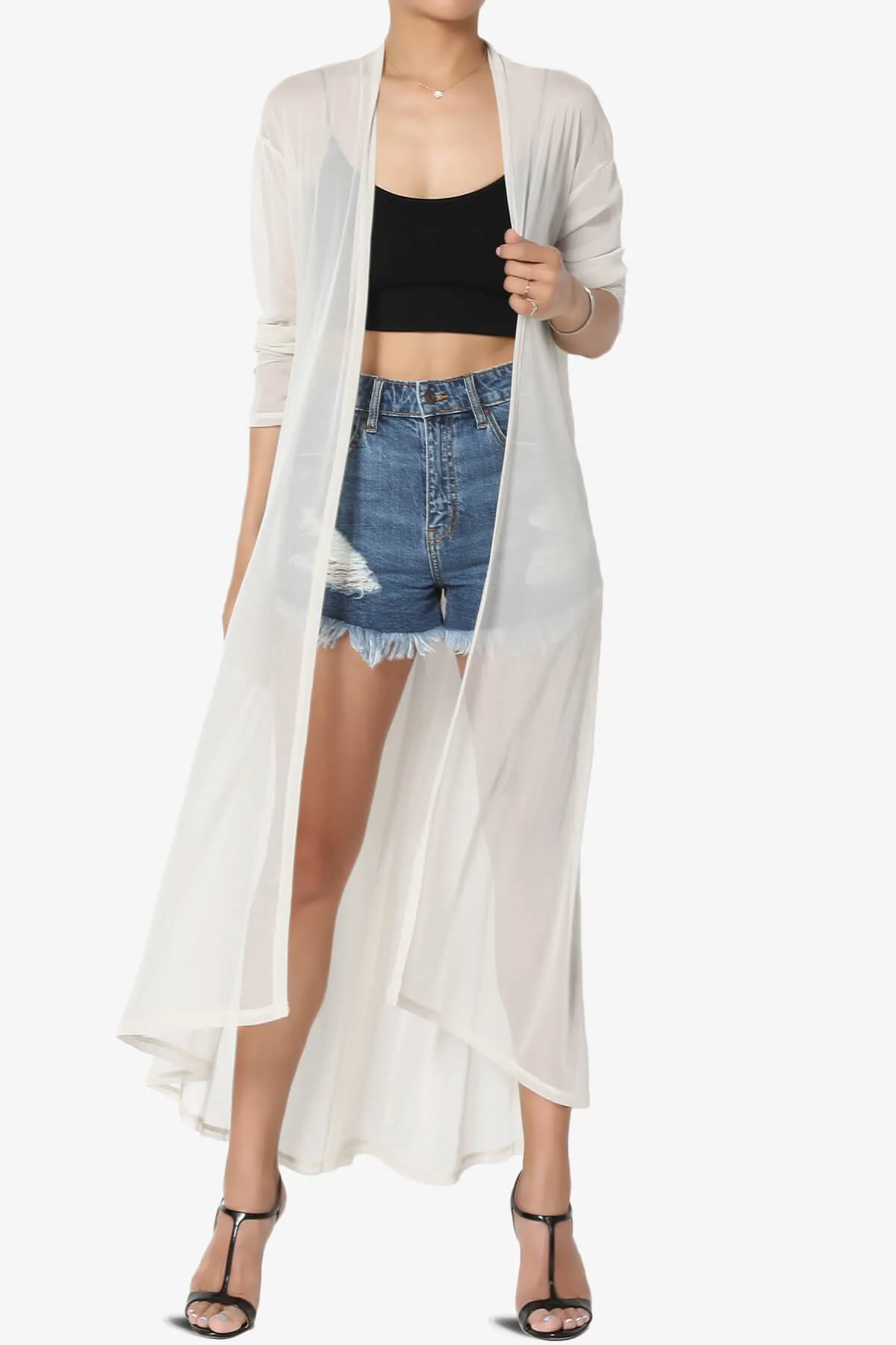 Moxxi Sheer Mesh Open Cardigan Duster