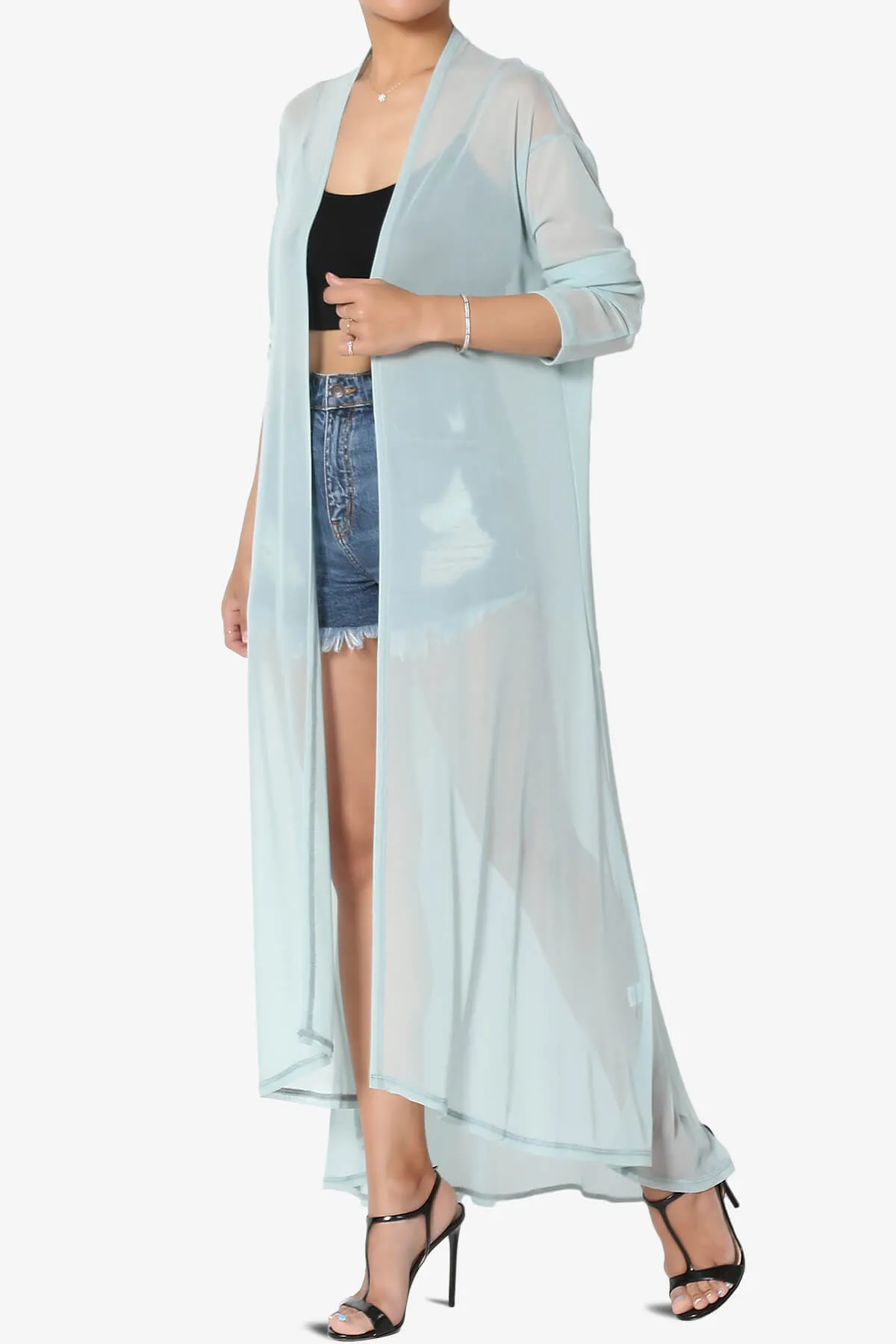 Moxxi Sheer Mesh Open Cardigan Duster