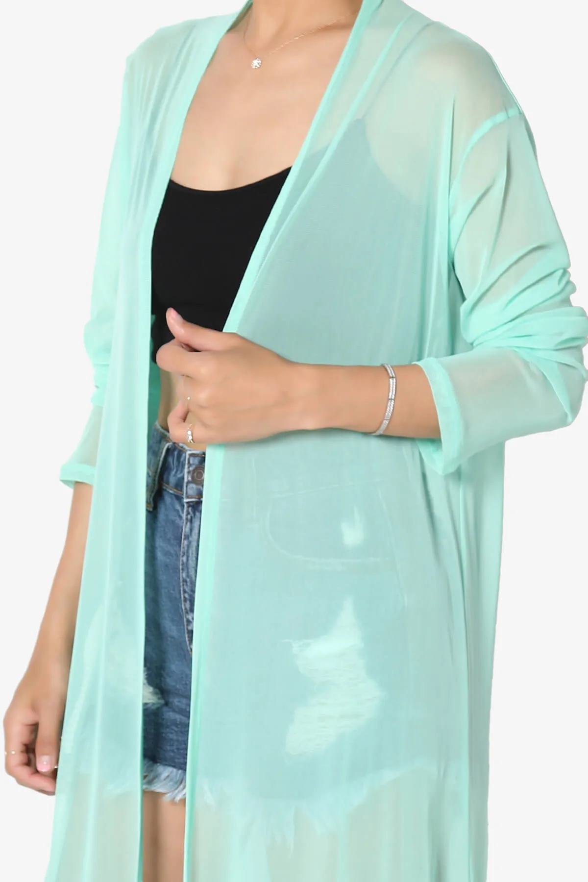 Moxxi Sheer Mesh Open Cardigan Duster
