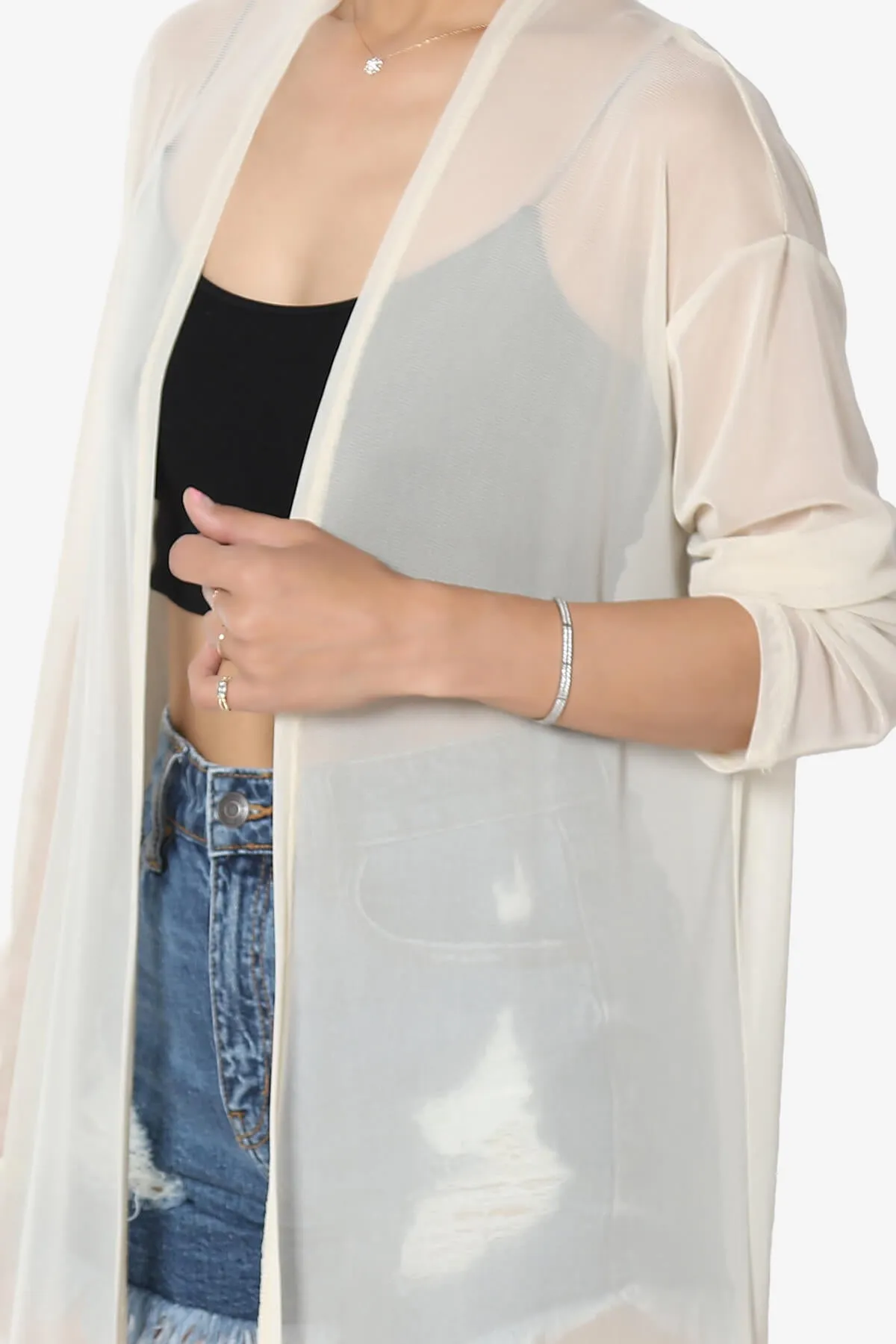 Moxxi Sheer Mesh Open Cardigan Duster