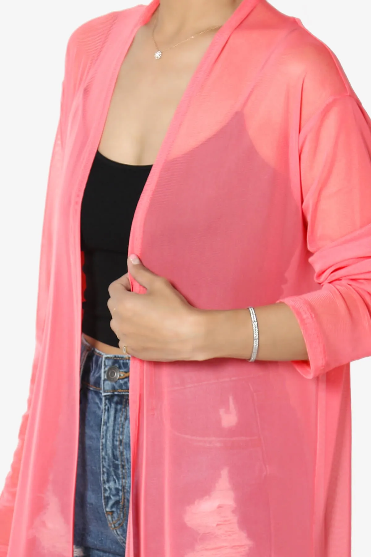 Moxxi Sheer Mesh Open Cardigan Duster