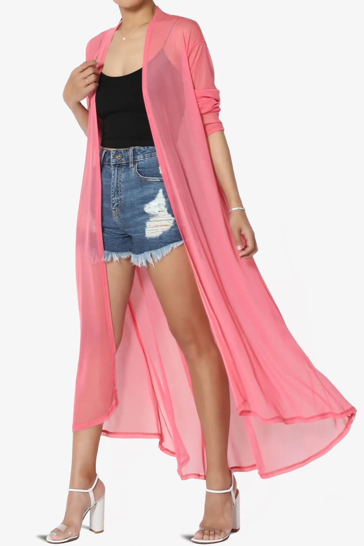 Moxxi Sheer Mesh Open Cardigan Duster