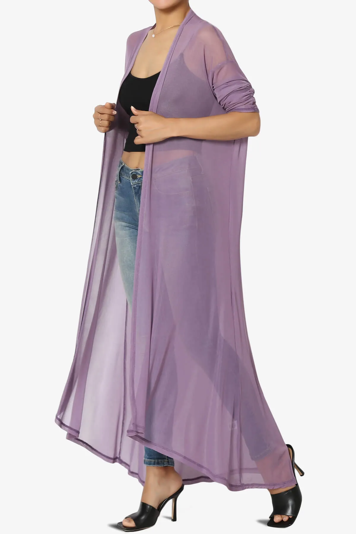 Moxxi Sheer Mesh Open Cardigan Duster