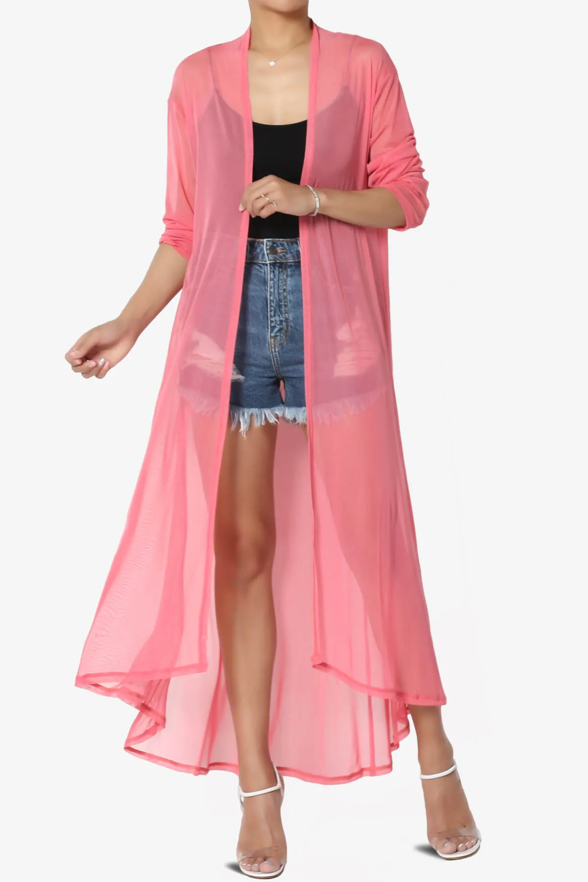 Moxxi Sheer Mesh Open Cardigan Duster