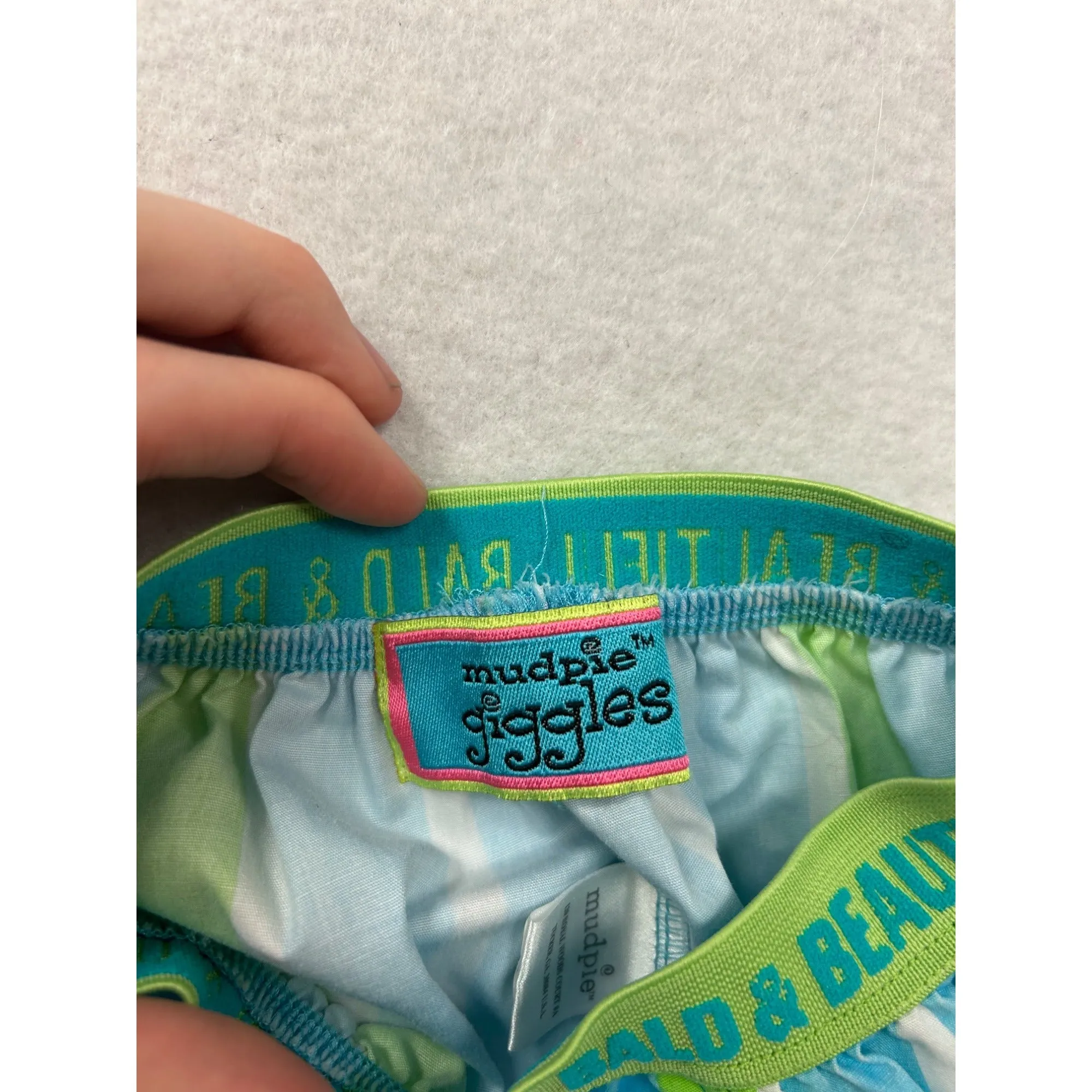 Mud Pie Baby Shorts Blue & Green Striped Cotton/Poly Blend #6997