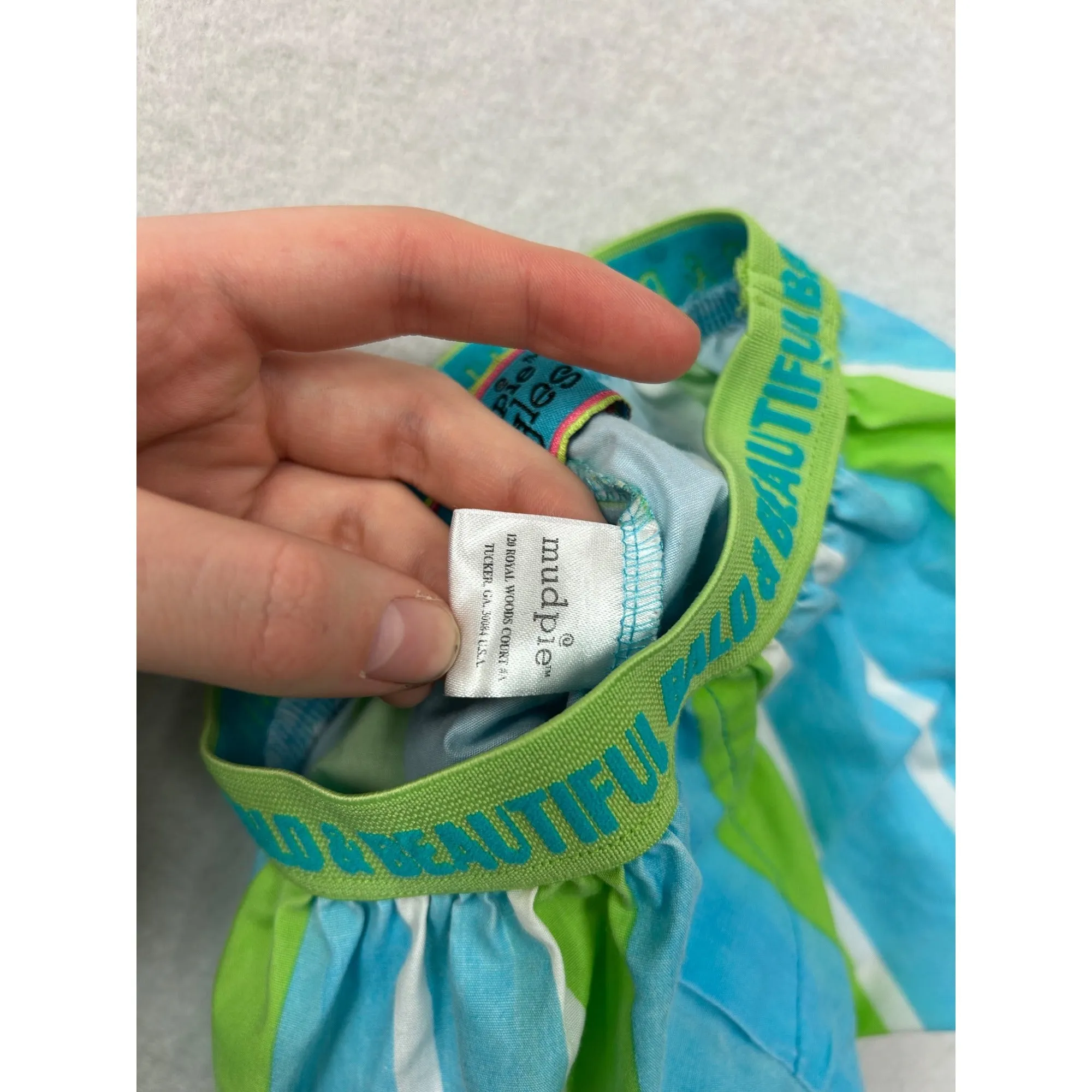 Mud Pie Baby Shorts Blue & Green Striped Cotton/Poly Blend #6997