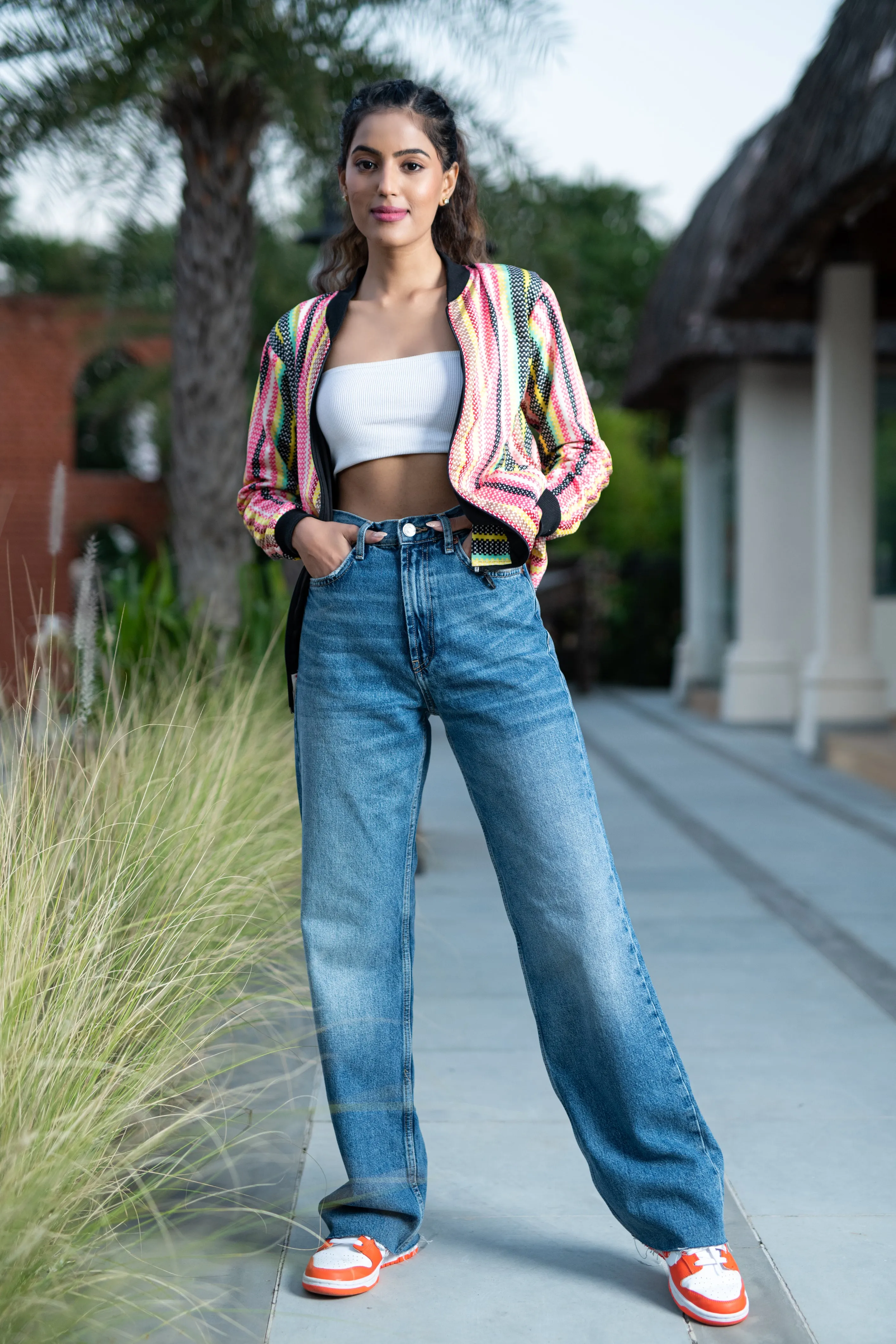 Multicolor Striped Velvet Jacket For Women