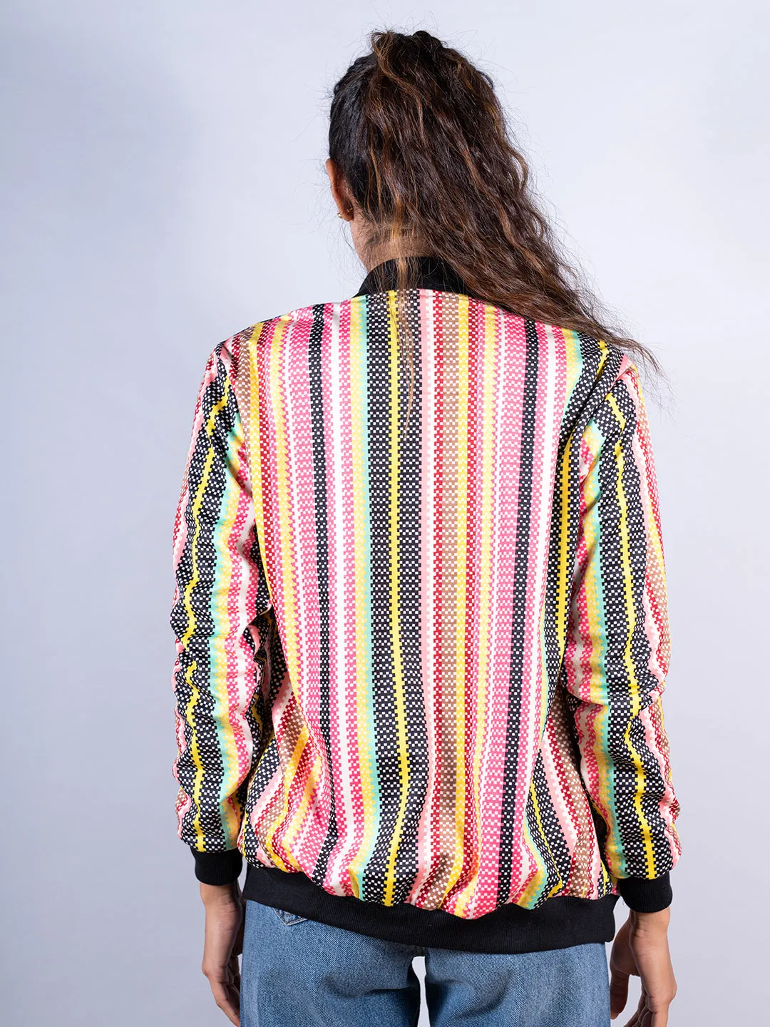Multicolor Striped Velvet Jacket For Women