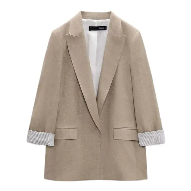 Multicolour women's open blazer with printed sleeves, lapels and no buttons