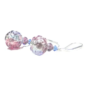 Murano Glass Pink Blue Purple Glacier Ball Sterling Silver Earrings