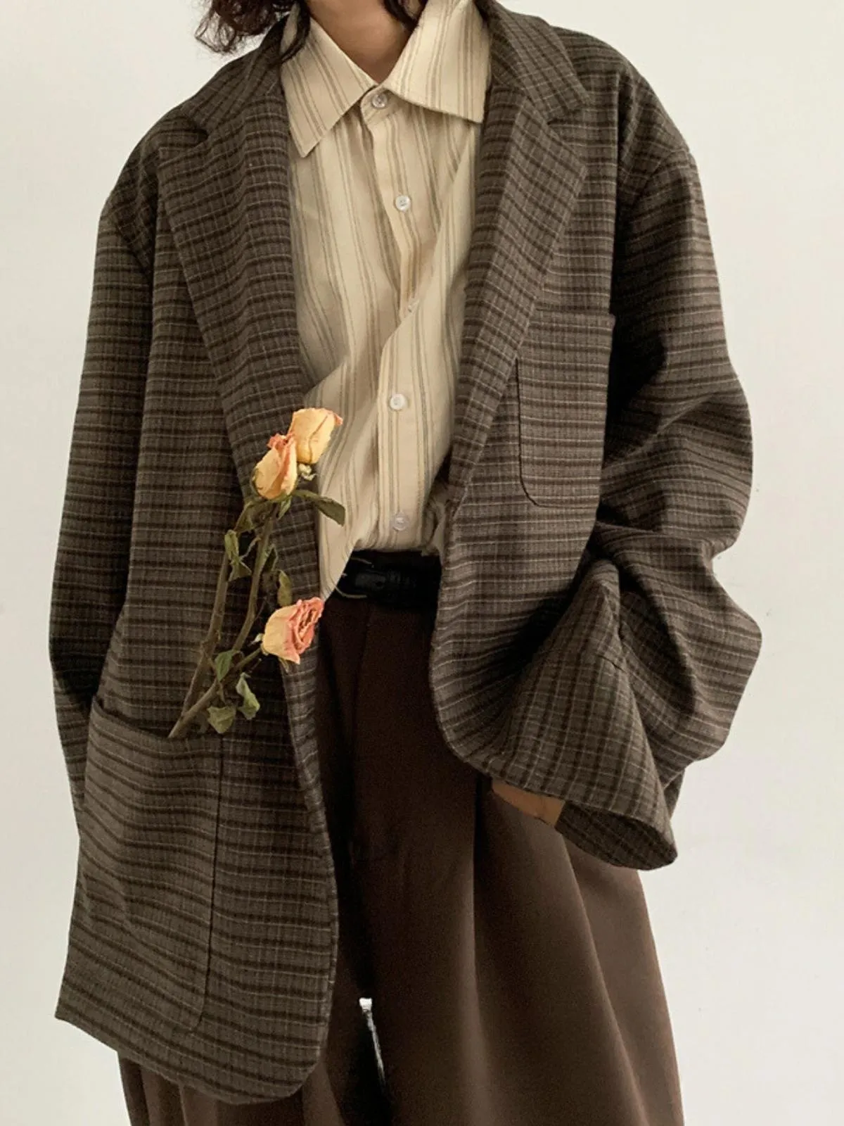 MV Vintage Retro Plaid Style Loose Casual Jacket
