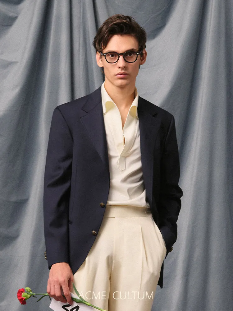 Navy Blue Double-Breasted Blazer