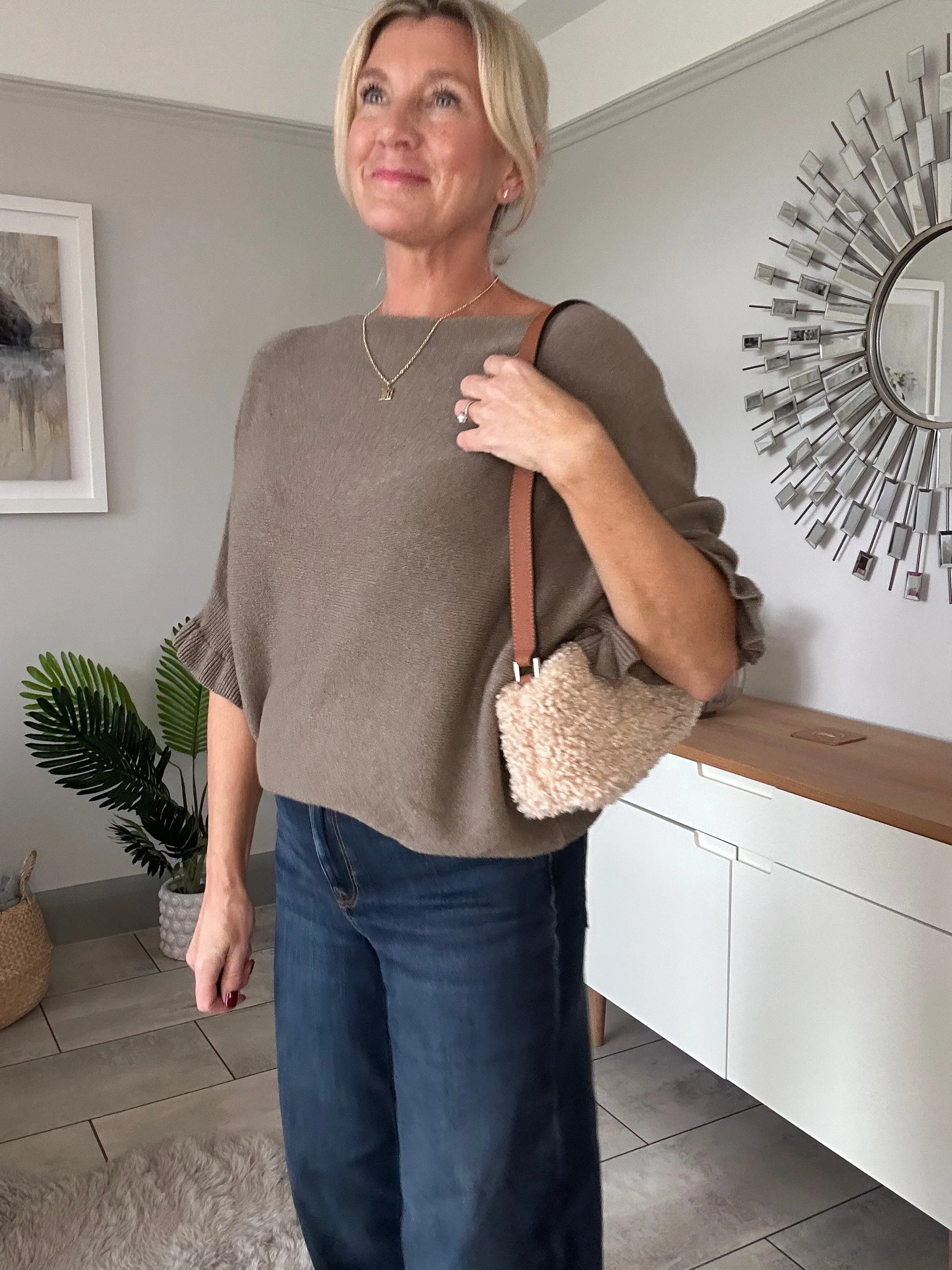 Navy Frill Sleeve Batwing Jumper
