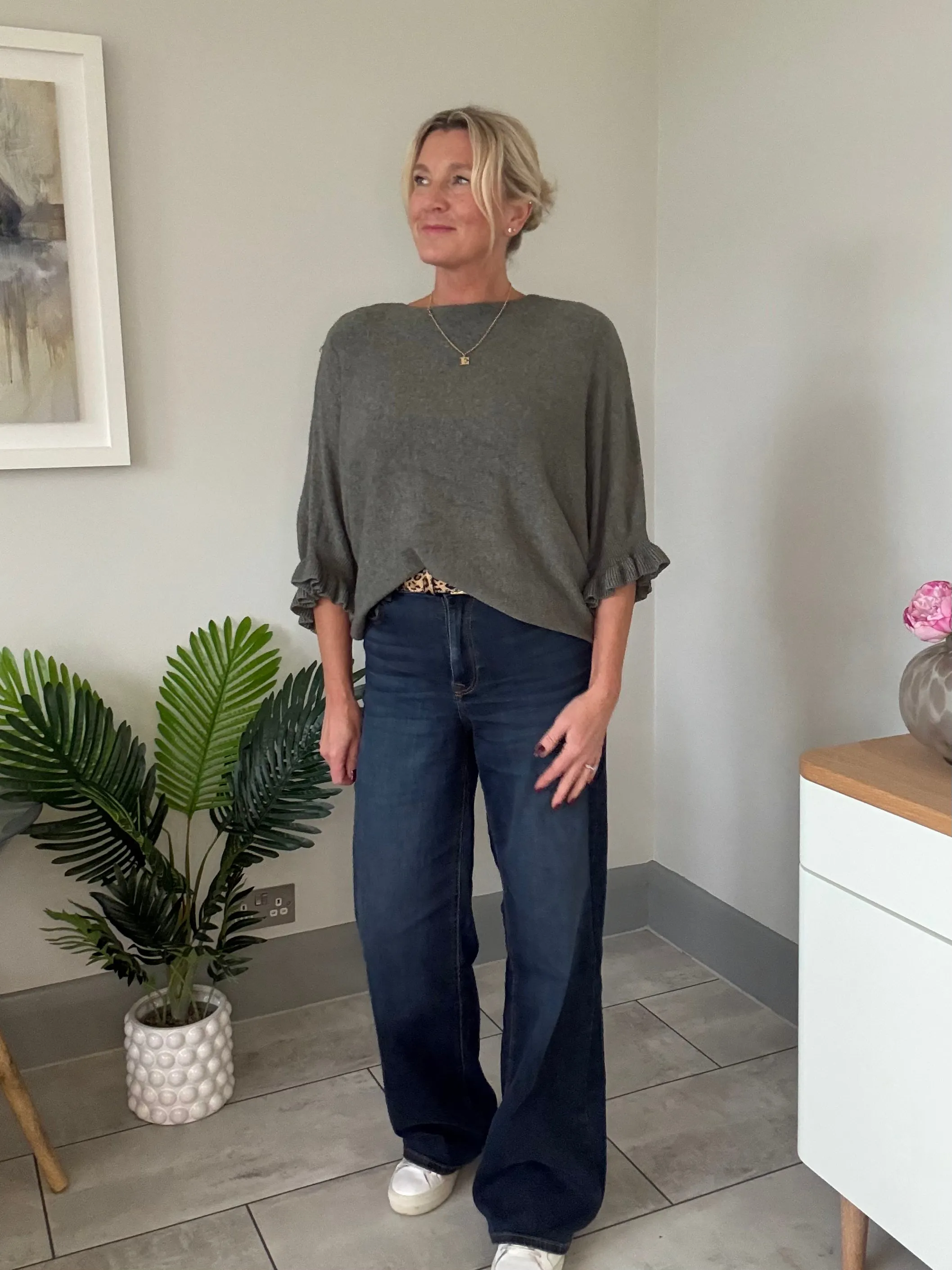 Navy Frill Sleeve Batwing Jumper