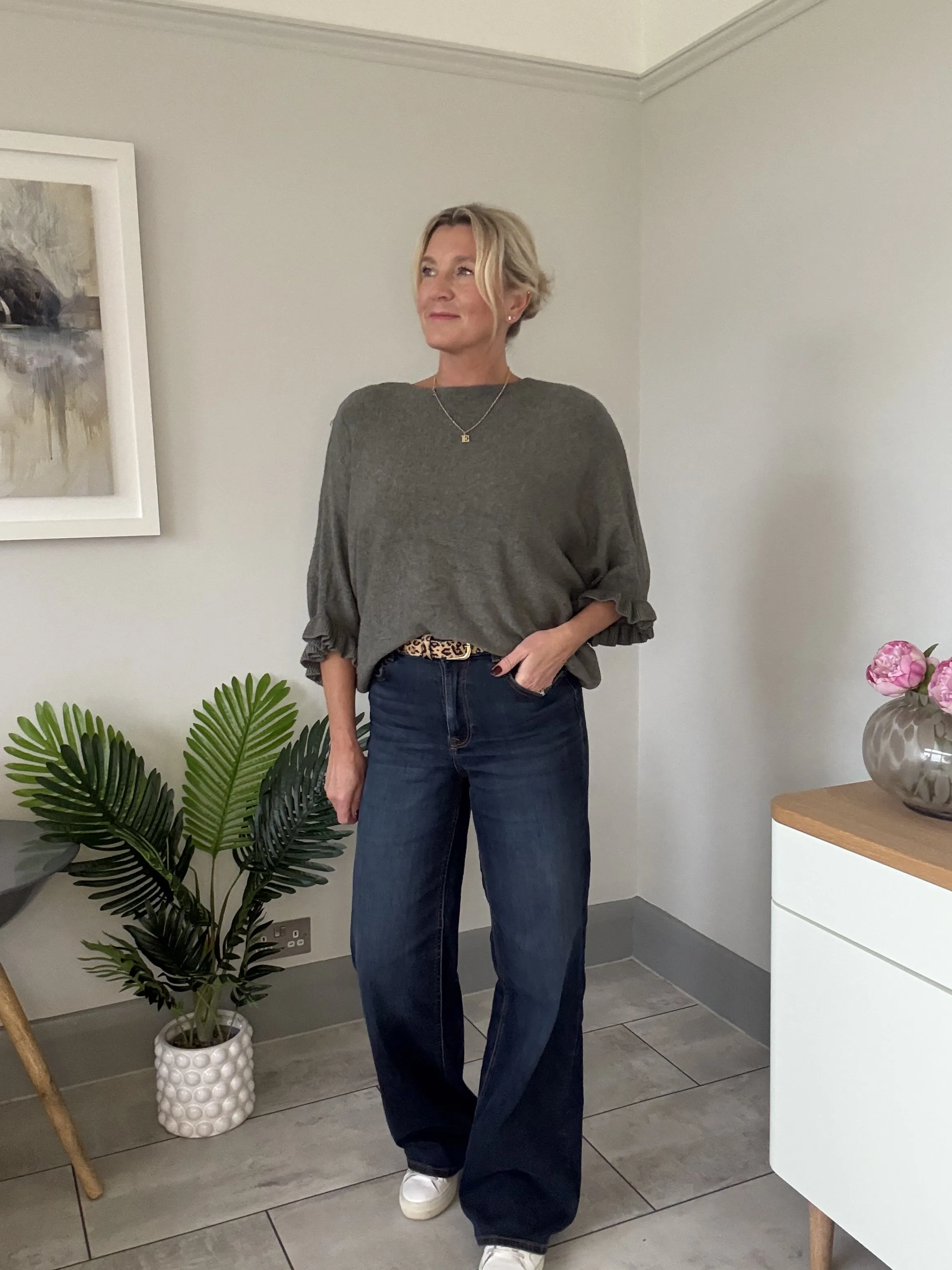 Navy Frill Sleeve Batwing Jumper