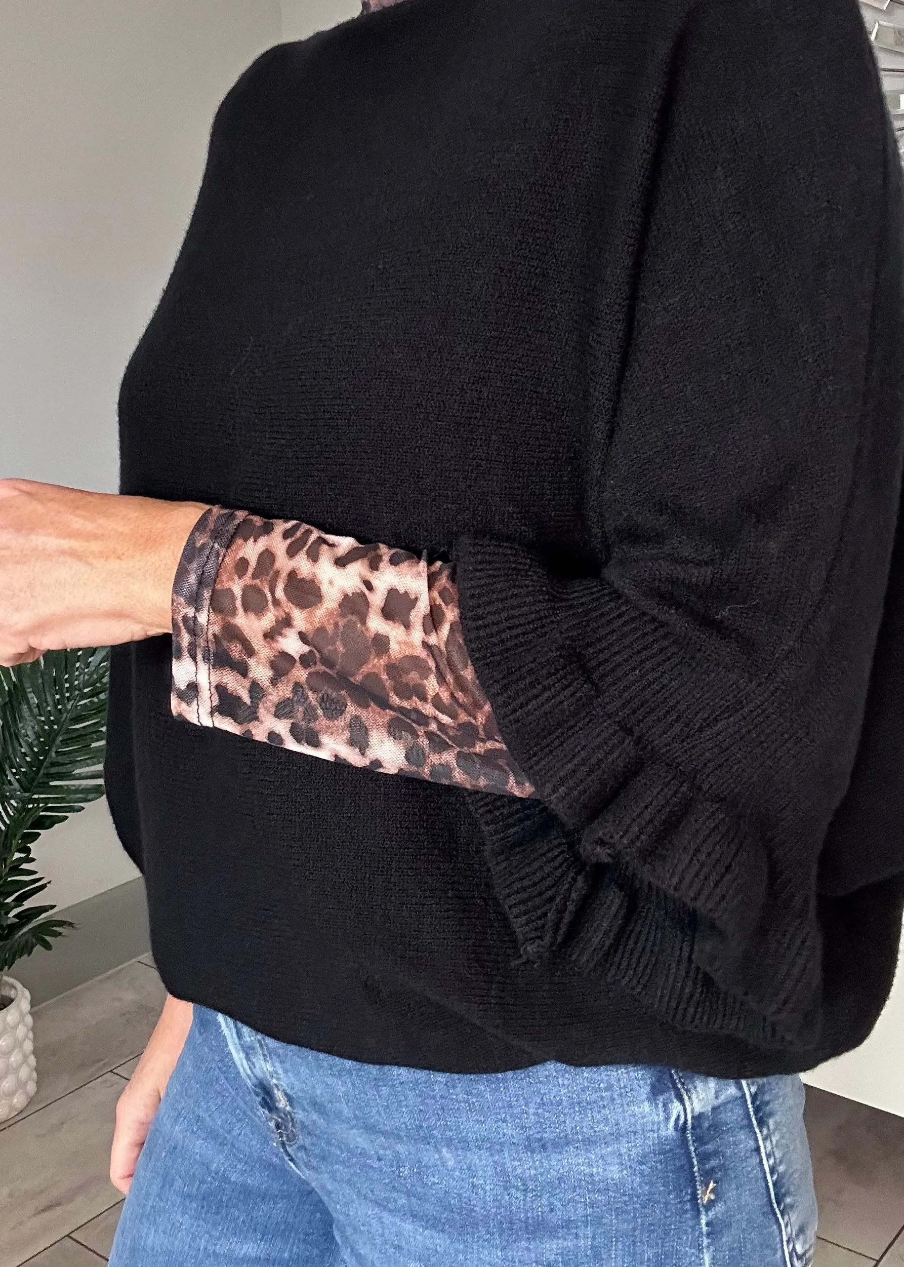 Navy Frill Sleeve Batwing Jumper