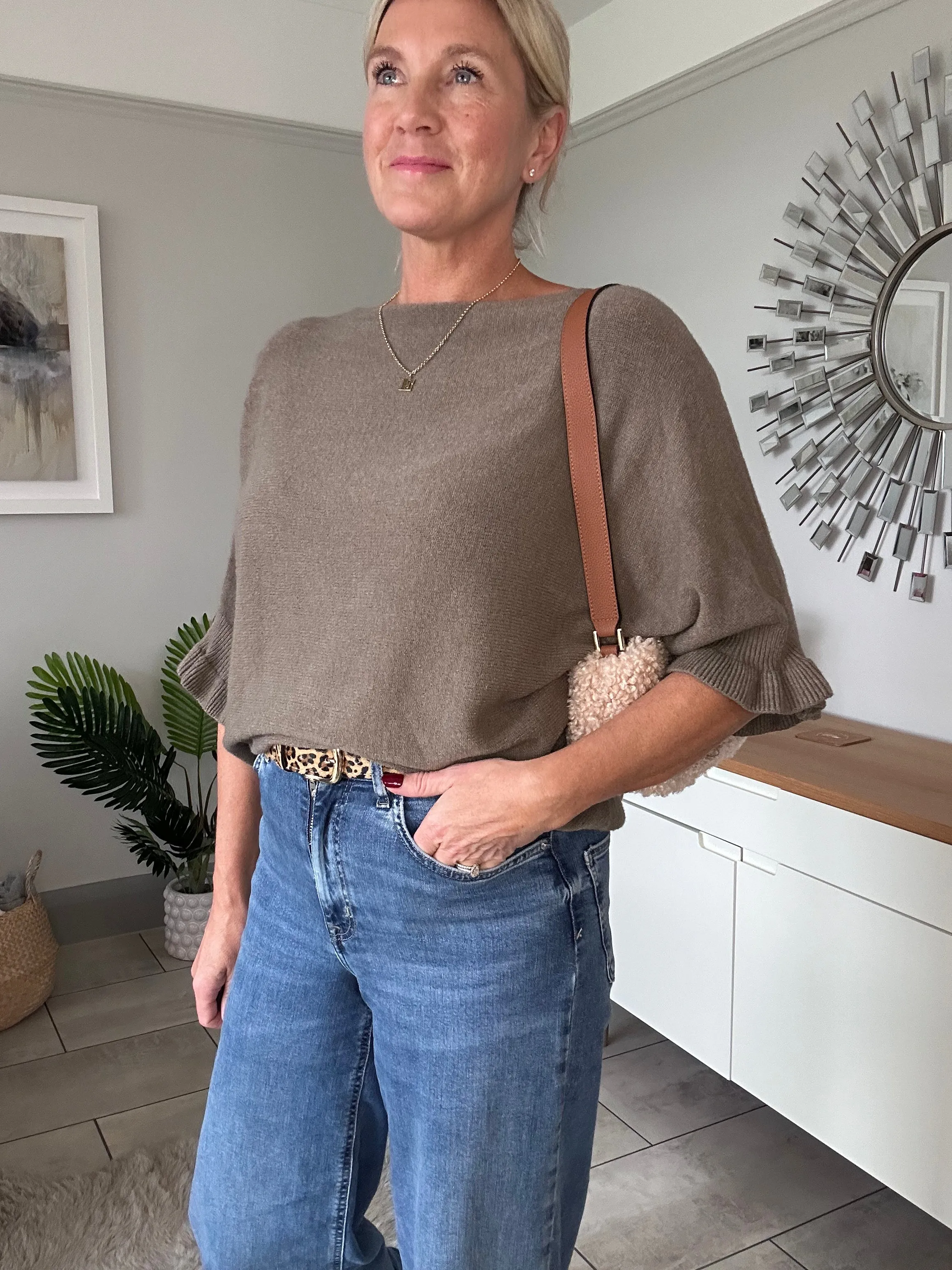 Navy Frill Sleeve Batwing Jumper