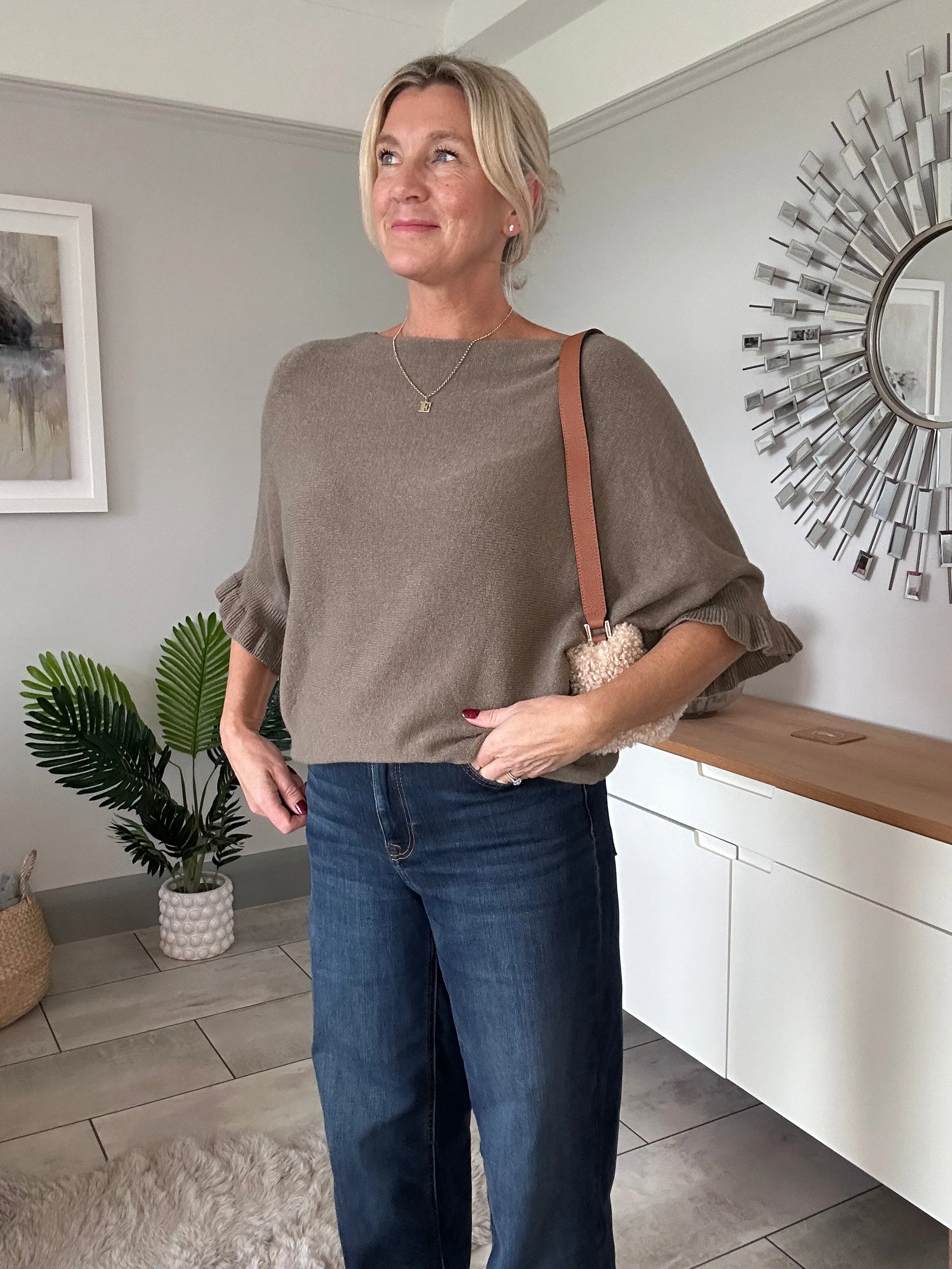 Navy Frill Sleeve Batwing Jumper