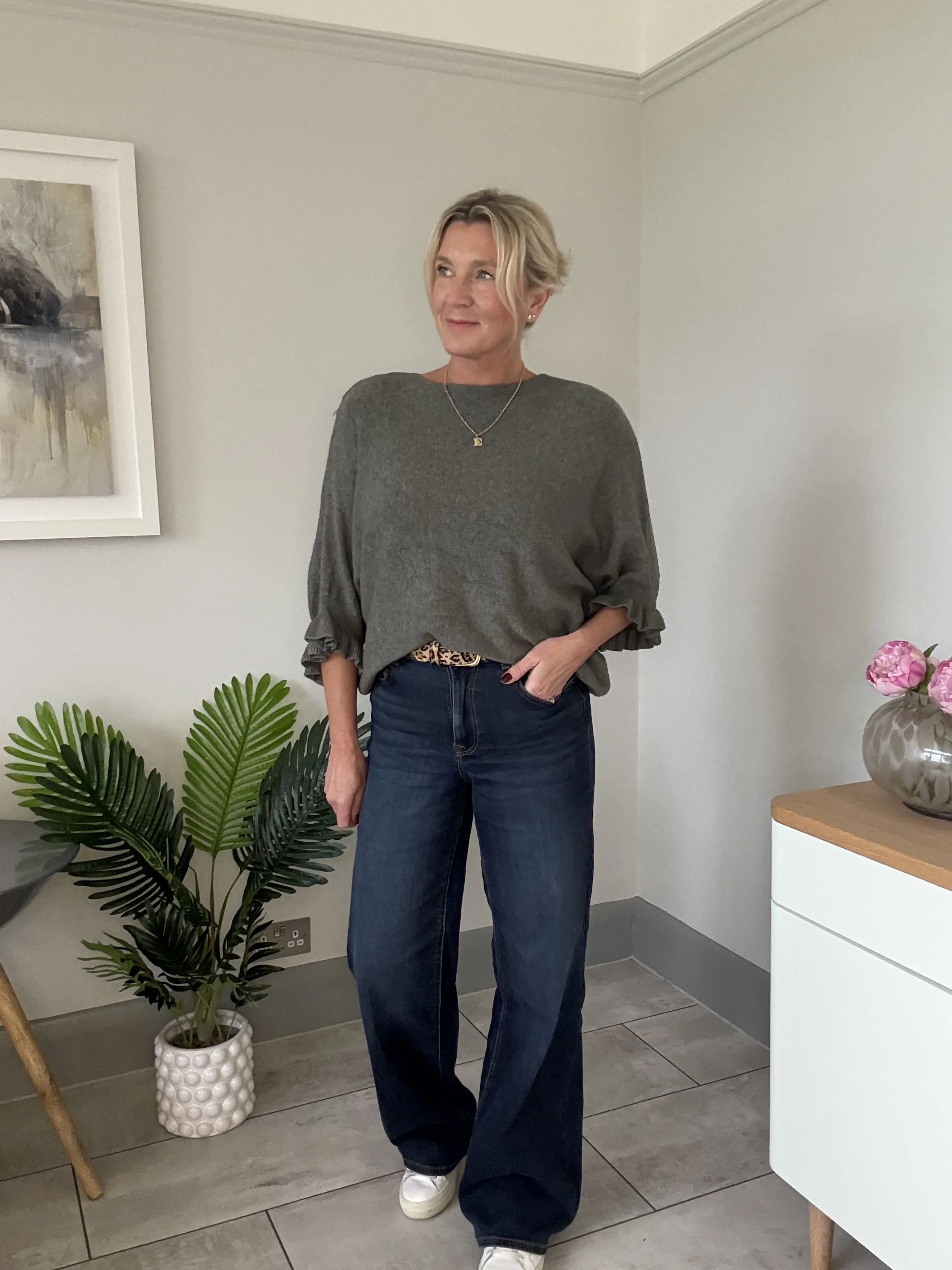 Navy Frill Sleeve Batwing Jumper