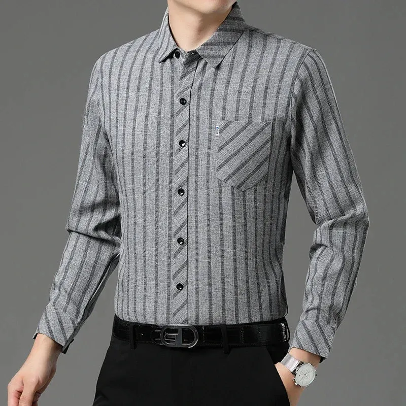 New Men's Business Casual Long-Sleeved Printed Shirt – Wrinkle-Resistant, No-Iron, Comfortable All-Season Top
