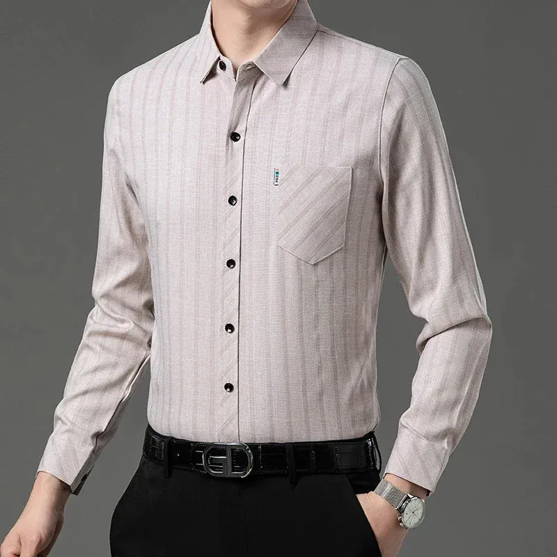 New Men's Business Casual Long-Sleeved Printed Shirt – Wrinkle-Resistant, No-Iron, Comfortable All-Season Top