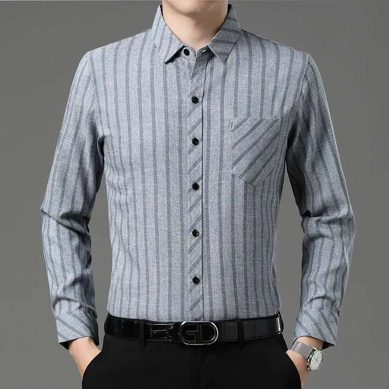 New Men's Business Casual Long-Sleeved Printed Shirt – Wrinkle-Resistant, No-Iron, Comfortable All-Season Top