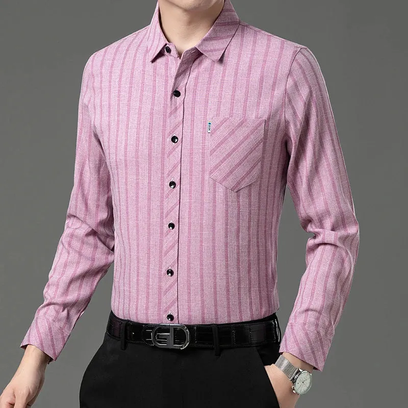 New Men's Business Casual Long-Sleeved Printed Shirt – Wrinkle-Resistant, No-Iron, Comfortable All-Season Top