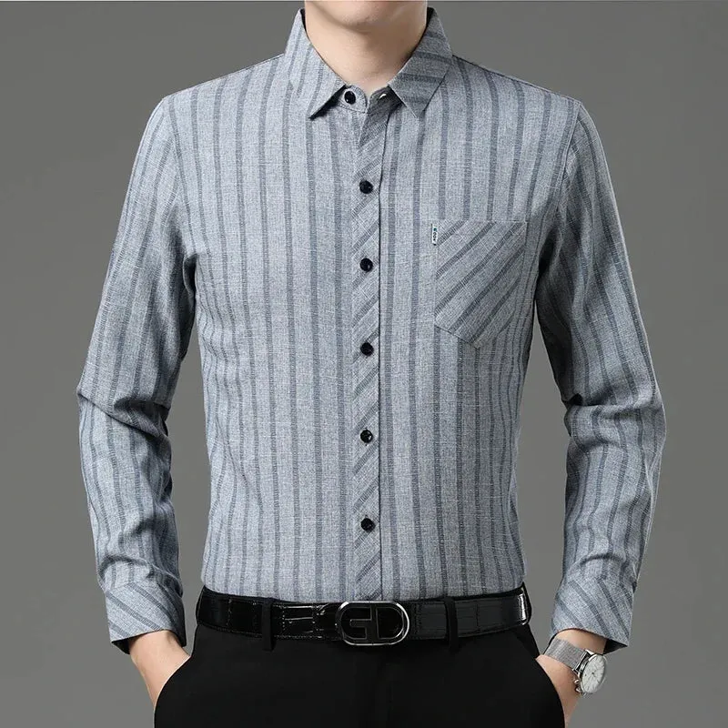 New Men's Business Casual Long-Sleeved Printed Shirt – Wrinkle-Resistant, No-Iron, Comfortable All-Season Top
