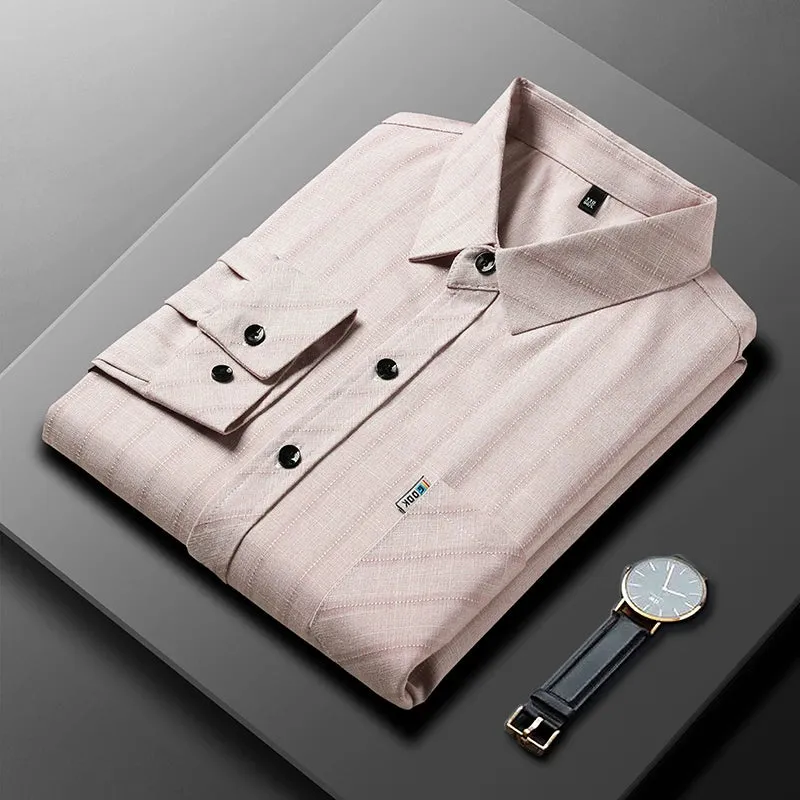 New Men's Business Casual Long-Sleeved Printed Shirt – Wrinkle-Resistant, No-Iron, Comfortable All-Season Top