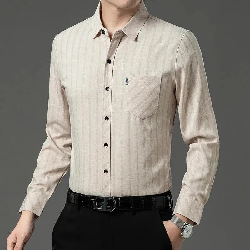 New Men's Business Casual Long-Sleeved Printed Shirt – Wrinkle-Resistant, No-Iron, Comfortable All-Season Top
