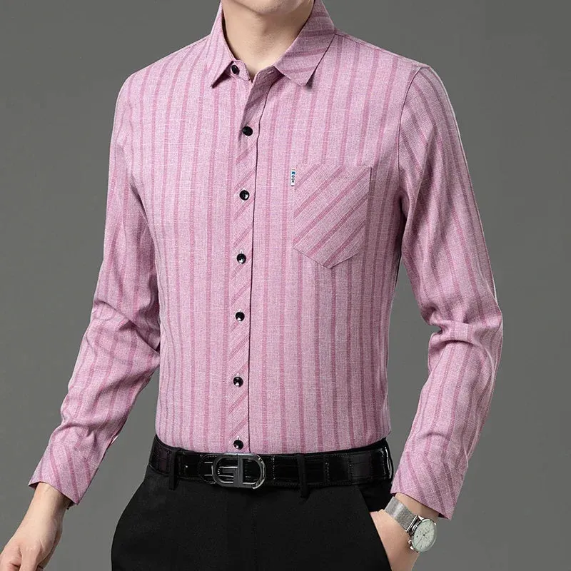New Men's Business Casual Long-Sleeved Printed Shirt – Wrinkle-Resistant, No-Iron, Comfortable All-Season Top