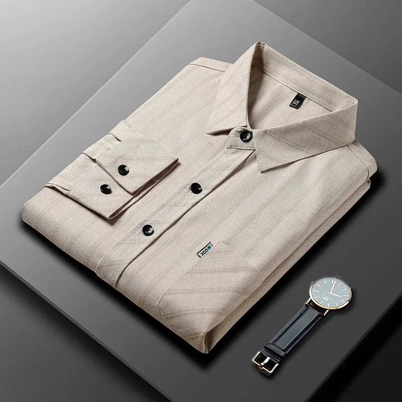 New Men's Business Casual Long-Sleeved Printed Shirt – Wrinkle-Resistant, No-Iron, Comfortable All-Season Top