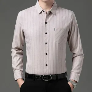 New Men's Business Casual Long-Sleeved Printed Shirt – Wrinkle-Resistant, No-Iron, Comfortable All-Season Top
