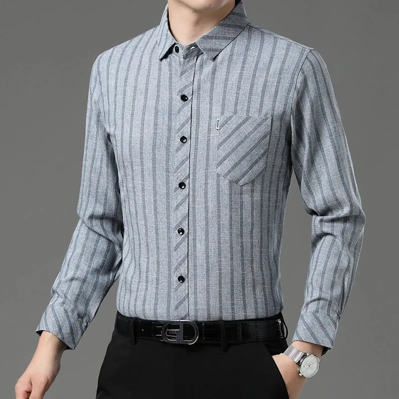 New Men's Business Casual Long-Sleeved Printed Shirt – Wrinkle-Resistant, No-Iron, Comfortable All-Season Top